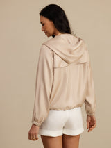 [Tan] SilkSilky-AU Silk Satin Surah Long Sleeve High Neck Women's Outerwear 002
