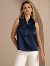 [Dark Blue] SilkSilky-AU Sleeveless Tie Neck Camisole 001