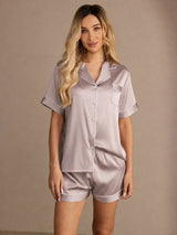 [Shadow Gray] SilkSilky-AU Short Sleeve Lapel Collar Women's Pyjamas 001