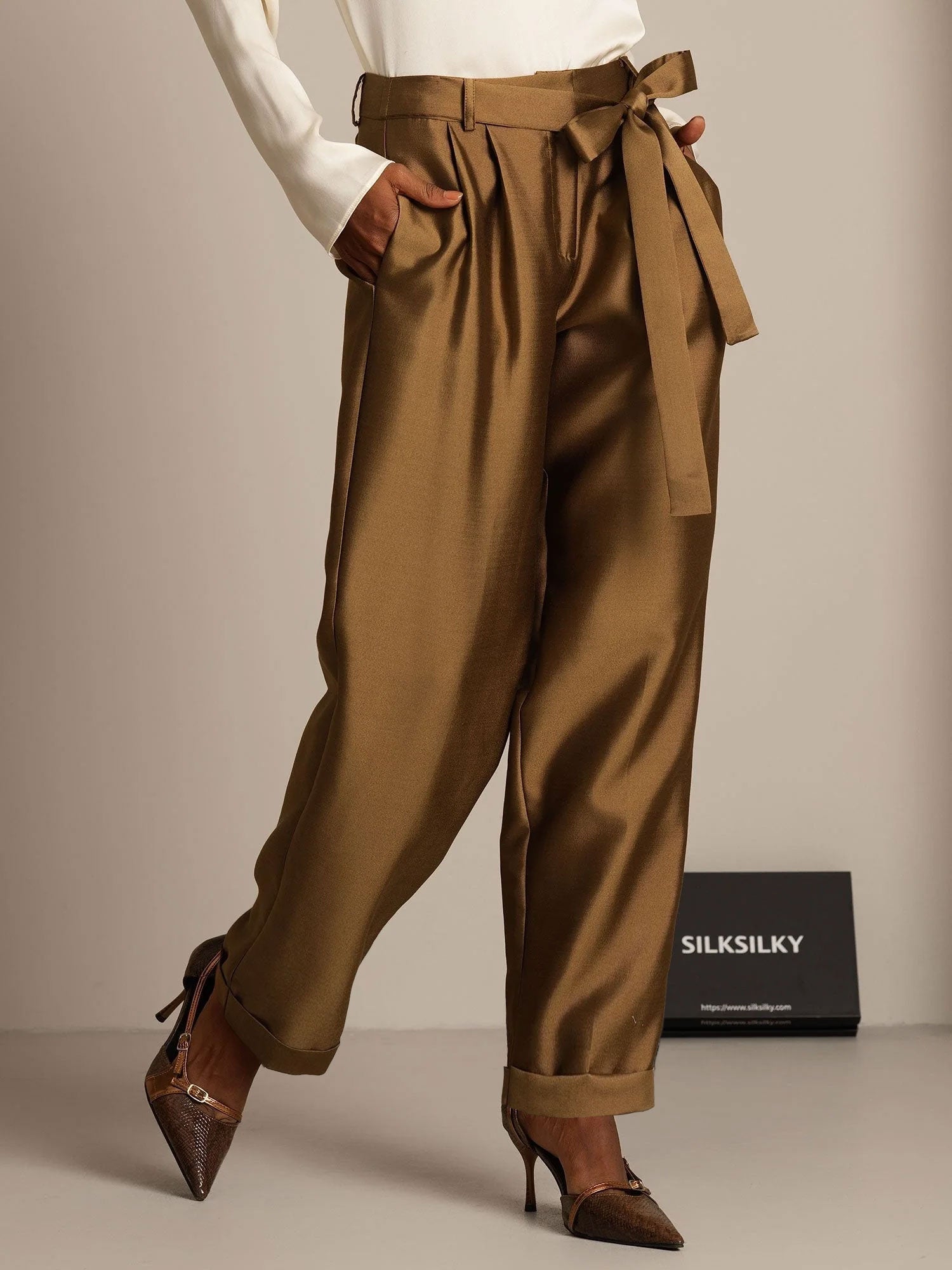 [Bronze] SilkSilky-AU 32Momme Wool Womens Pants 006