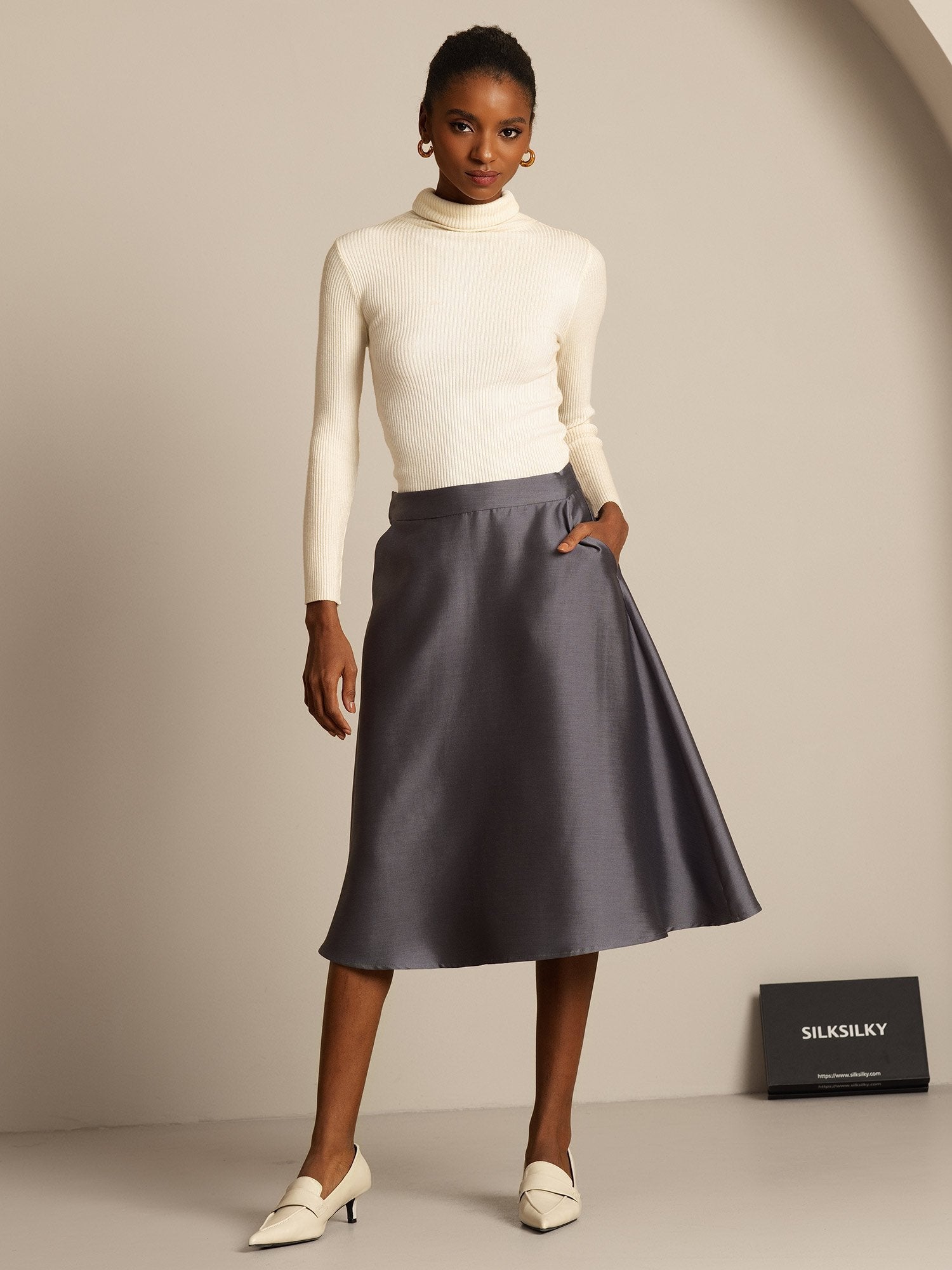 [Gray] SilkSilky-AU 32Momme Wool Skirt 006