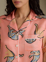 [Pink Cat] SilkSilky-AU Short Sleeve Lapel Collar Women's Pyjamas 004