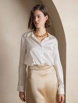 [White] SilkSilky-AU Long Sleeve Lapel Collar Women's Shirt 001