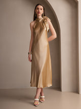 [Champagne] SilkSilky-AU Sleeveless Tie Neck Dress 006