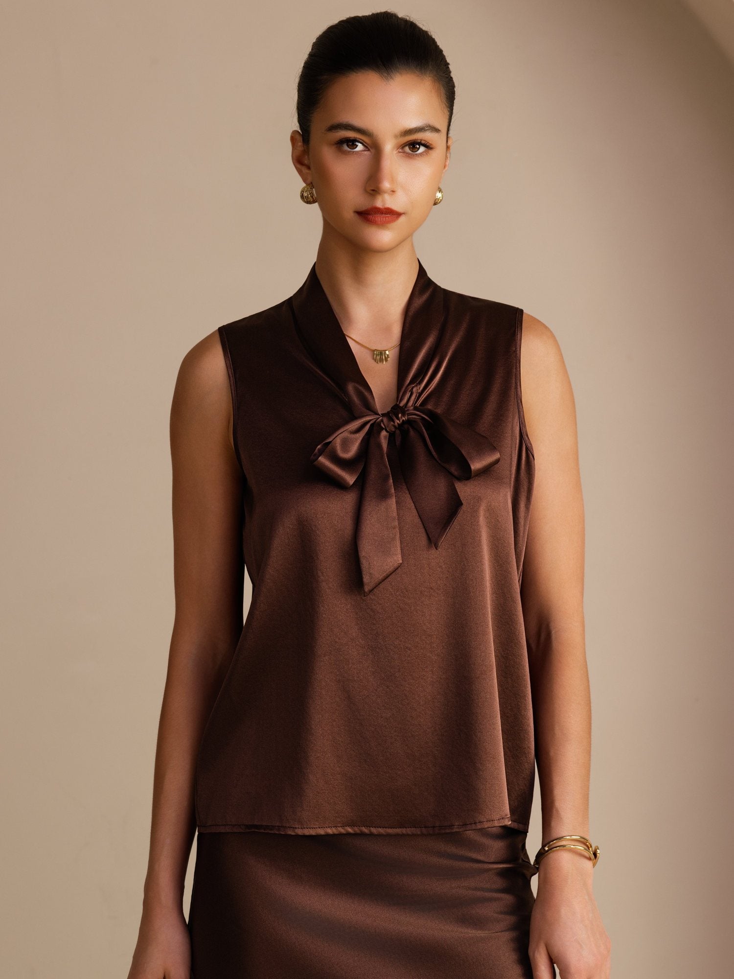 [Bitter Chocolate] SilkSilky-AU Sleeveless Tie Neck Camisole 001