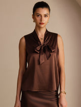 [Bitter Chocolate] SilkSilky-AU Sleeveless Tie Neck Camisole 001
