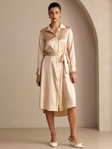 [Champagne] SilkSilky-AU Long Sleeve Lapel Collar Dress 001