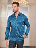 SilkSilky AU Silk Long Sleeve Collar Men's Shirt Teal 003