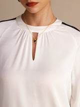 [White] SilkSilky-AU Long Sleeve Keyhole Neck Women's Blouse 006