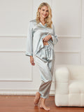 SilkSilky AU Pure Silk Long Sleeve Lapel Women's Pyjamas LightBlue 006