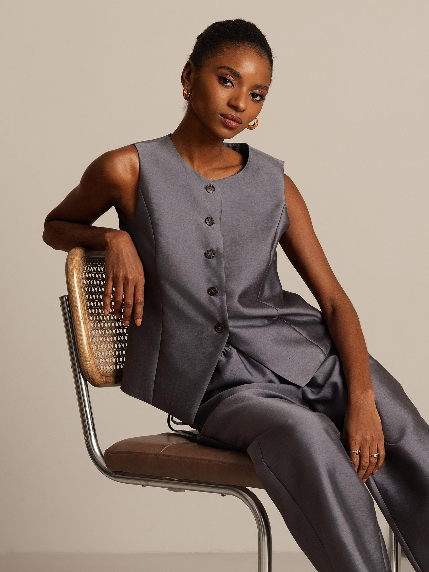 [Gray] SilkSilky-AU 32Momme Wool Womens Vest 001,