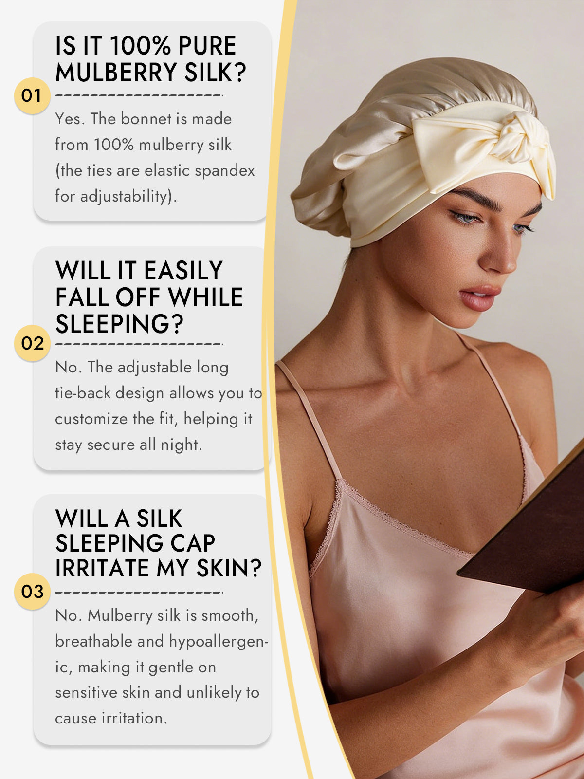 [Beige] SilkSilky-AU Pure Silk Sleep Cap 006