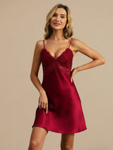 [Wine] SilkSilky-AU Sleeveless Deep V Neck Nightgown 007