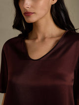 [Brown] SilkSilky-AU Half Sleeve V Neck Nightgown 004