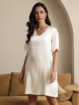 [Beige] SilkSilky-AU Half Sleeve V Neck Nightgown 004