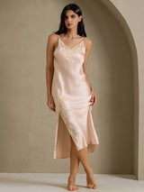 [Light Pink] SilkSilky-AU Sleeveless V Neck Nightgown 001