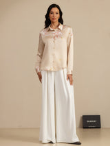 [Champagne] SilkSilky-AU 19Momme Long Sleeve Lapel Collar Women's Shirt 007