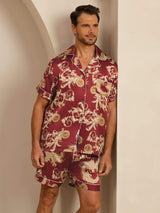 [Wine Dragon] SilkSilky-AU Short Sleeve Lapel Collar Men's Pyjamas 001