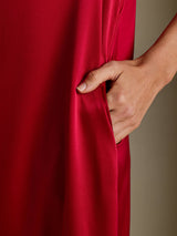 [Wine] SilkSilky-AU 3/4 Sleeve Round Neck Dress 003