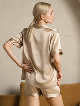 [Champagne] SilkSilky-AU Short Sleeve Lapel Collar Women's Pyjamas 002