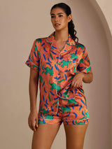 [Clay Elephant] SilkSilky-AU Short Sleeve Lapel Collar Women's Pyjamas 003