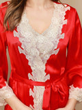 SilkSilky-AU-Pure-Silk-3/4-Sleeve-Nightgown&Robe-Set-Red-008