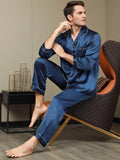 SilkSilky-AU Pure Silk Long Sleeve Lapel Men's Pyjamas DarkBlue 002