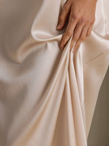 [Beige] SilkSilky-AU 3/4 Sleeve Round Neck Dress 004