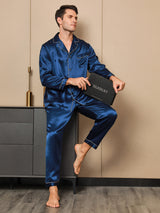 [Dark Blue] SilkSilky-AU Long Sleeve Notch Collar Men's Pyjamas 001