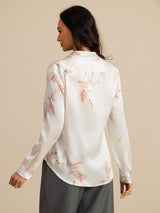 [White] SilkSilky-AU 19Momme Long Sleeve Lapel Collar Women's Shirt 002