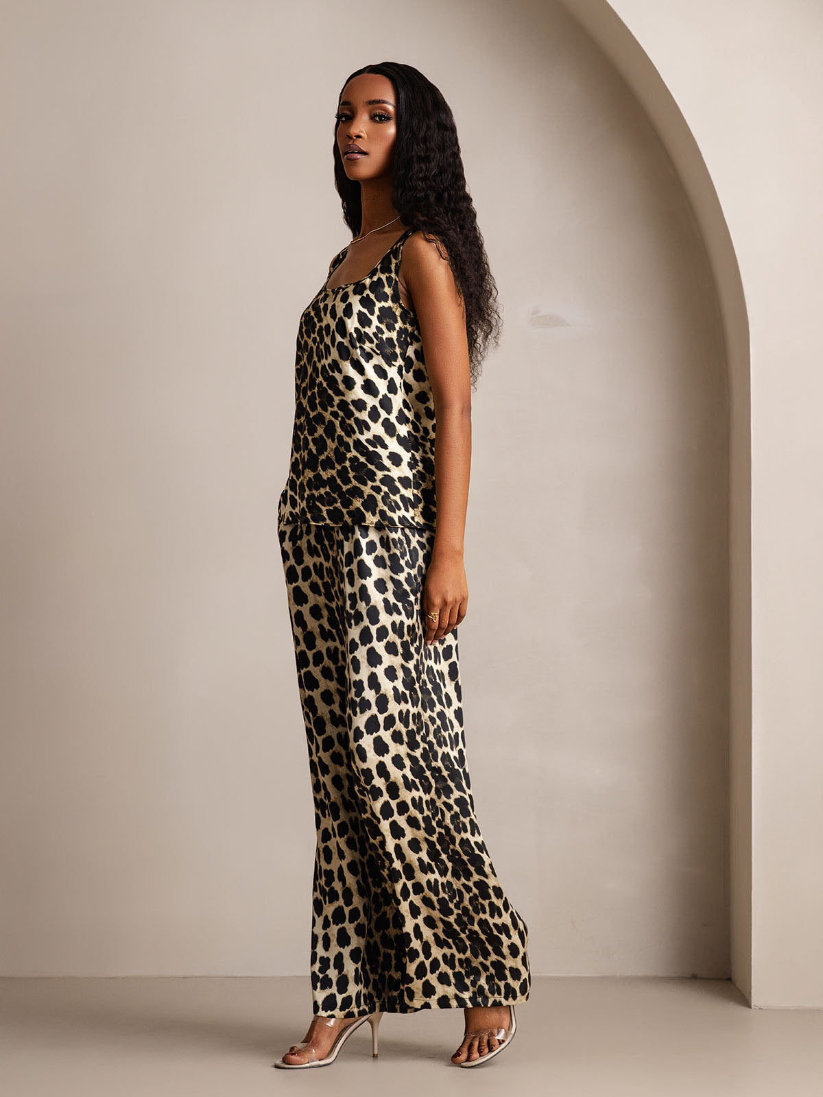 [Leopard] SilkSilky-AU Pure Silk Boat Neck Camisole Set 005