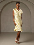 SilkSilky-AU Pure Silk Sleeveless V Neck Nightgown Yellow 001