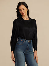 [Black] SilkSilky-AU 19Momme Long Sleeve Round Neck Blouse 001