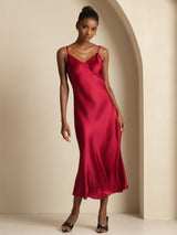 [Wine] SilkSilky-AU Sleeveless V Neck Dress 004