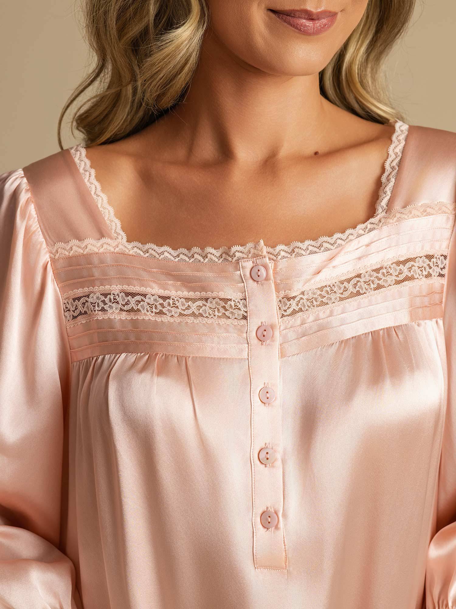 [LightPink] SilkSilky-AU Pure Silk Square Neck Nightgown 004