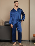 SilkSilky AU Pure Silk Long Sleeve Mens Pajamas DarkBlue 005