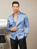 SilkSilky AU Silk Long Sleeve Collar Men's Shirt Blue 005