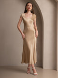 SilkSilky-AU 19Momme Silk Sleeveless Round Neck Dress Champagne 004