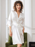 SilkSilky AU Pure Silk Half Sleeve Womens Robe White 004