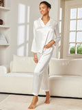 SilkSilky AU Pure Silk Long Sleeve Lapel Women's Pyjamas White 004