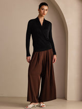 [Black] SilkSilky-AU Long Sleeve Wrap Women's Blouse 006