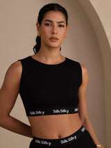 [Black] SilkSilky-AU Sleeveless Crew Neck Camisole 001