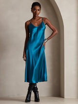 [Teal] SilkSilky-AU Sleeveless V Neck Dress 001