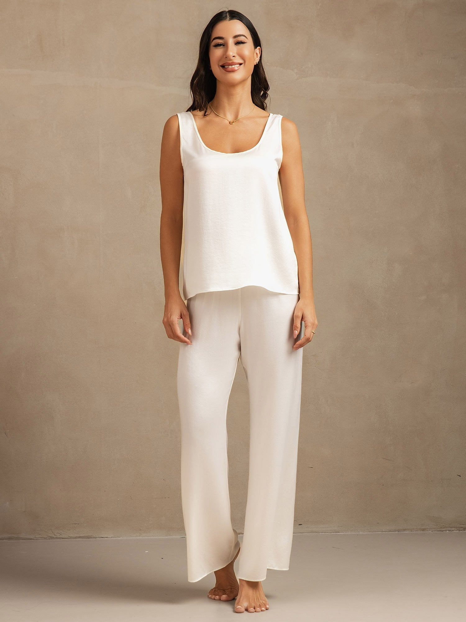 [White] SilkSilky-AU 19Momme Washable Silk Womens Pajamas 001,