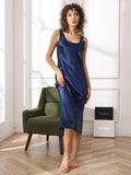 SilkSilky AU Pure Silk Sleeveless Boat Neck Dress DarkBlue 005