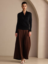 [Black] SilkSilky-AU Long Sleeve Wrap Women's Blouse 005