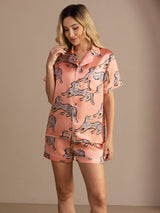 [Pink Cat] SilkSilky-AU Short Sleeve Lapel Collar Women's Pyjamas 005