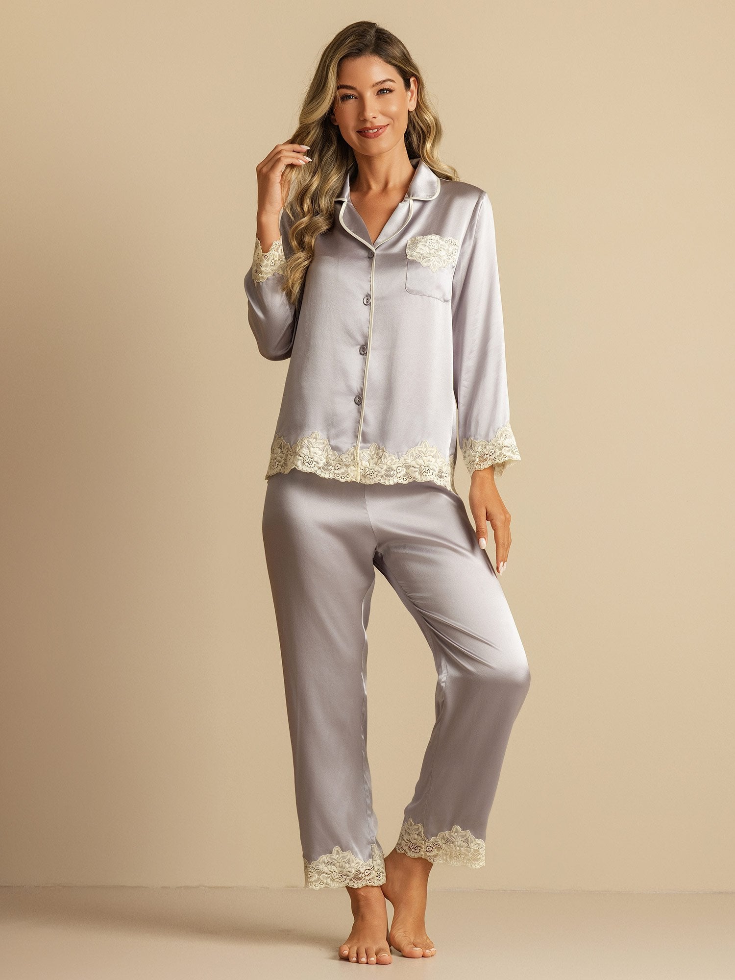 [Lavender] SilkSilky-AU Pure Silk Womens Pajamas 003