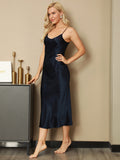 SilkSilky AU 22Momme Pure Silk Sleeveless Boat Neck Nightgown DarkBlue 005