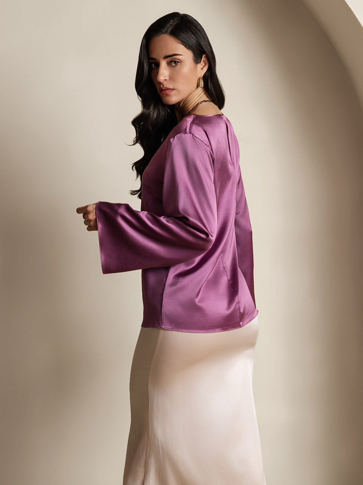 [Deep Purple] SilkSilky-AU 19Momme Silk Round Neck Women's T-Shirt 002